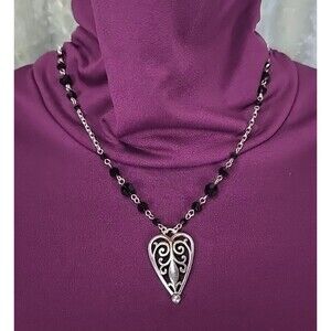 Brighton Mila's Heart Black Beaded Silver Pendant Necklace